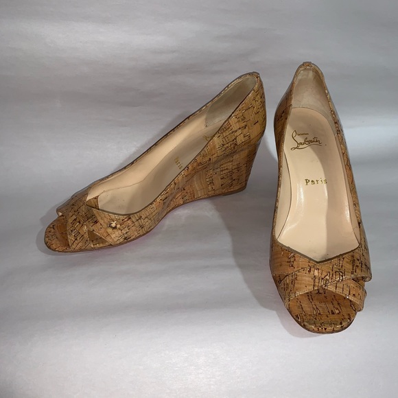 CHRISTIAN LOUBOUTIN size 38.5 cork print WEDGES - Picture 7 of 15